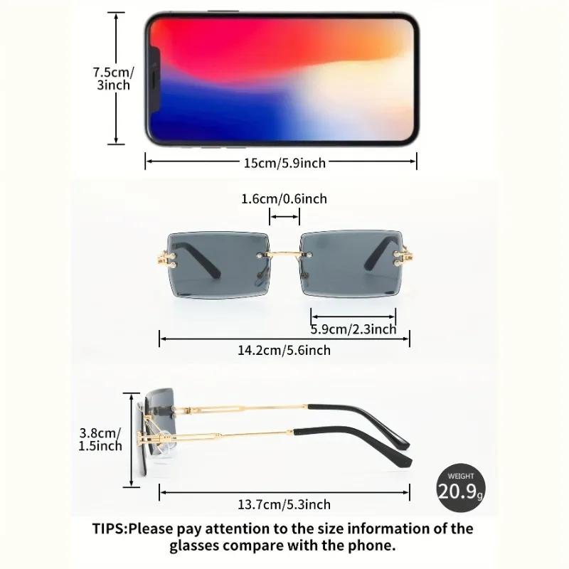 2PCS Square Avant-Garde Stylish Small Frame Sun Glasses Female Gradient Color Frameless Super Cool Net Red Sunglasses