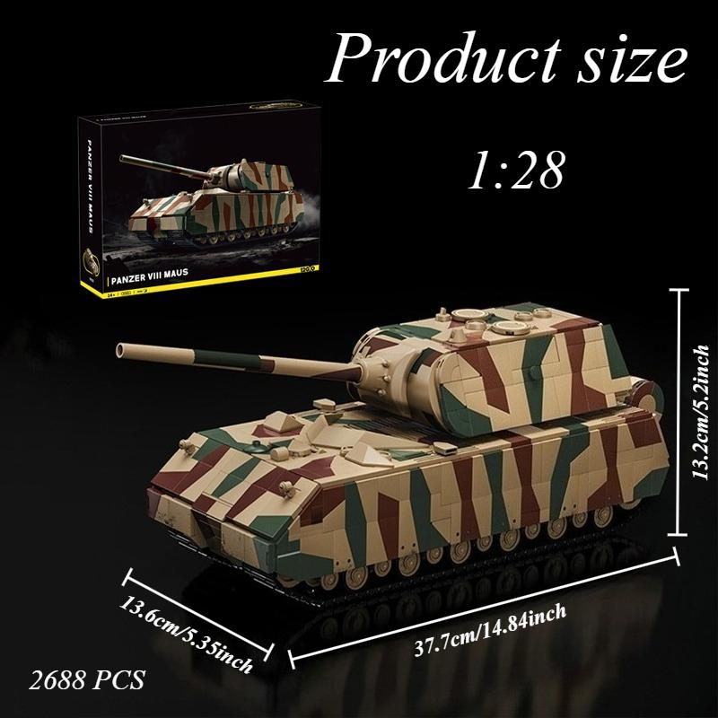 2688PCS Panzer VIII Maus Super-Heavy Tank Building Blocks – Camouflage of Military Vehicles Model Kit, Desktop Decor for Adults