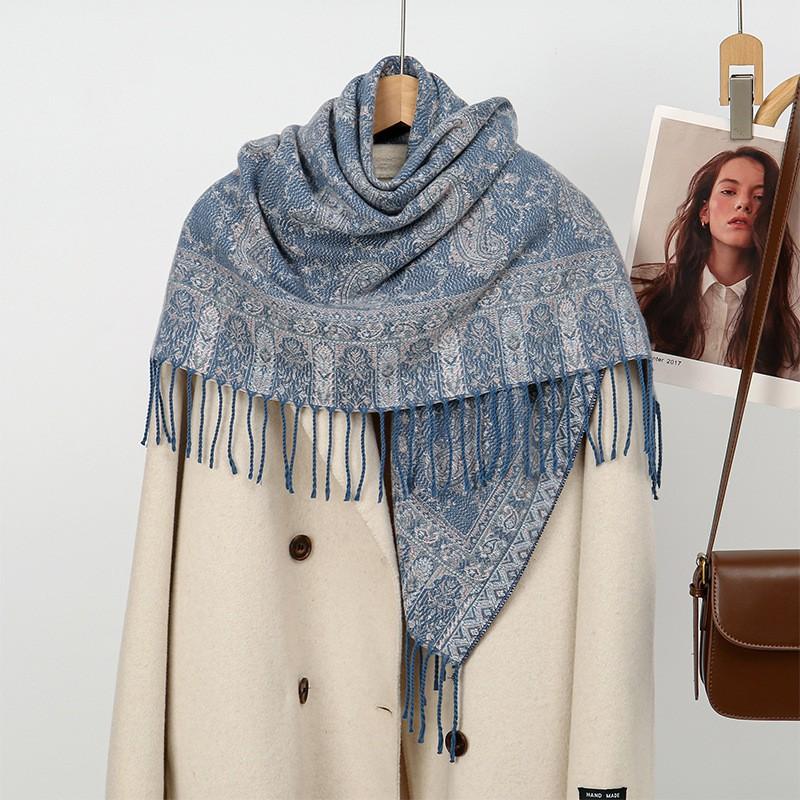 Ethnic Style Faux Cashmere Scarf Shawl With Tassels Lightweight All-Season Wrap Women