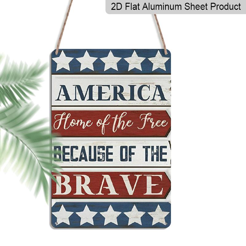 

2D Flat 1pc Patriotic American Home Aluminium Wall Sign - 8x12 Inch, Home of The Free Because of The Brave Text with Stars and Stripes Design 20*30cm