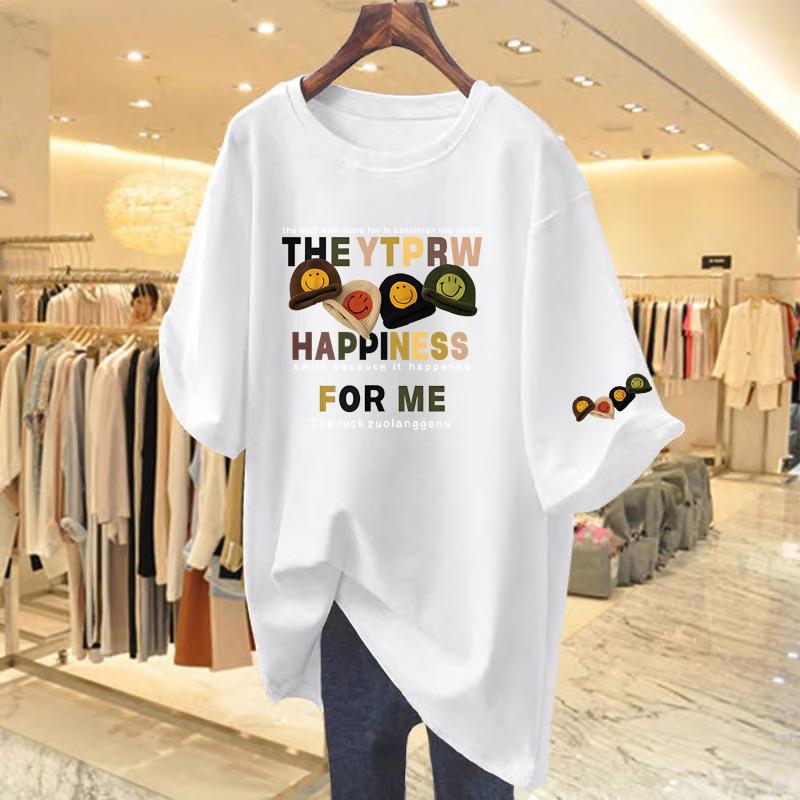 

Pure cotton short-sleeved women s T-shirt 2025 summer new foreign style fashionable and thin round neck top with bottoming shirt S