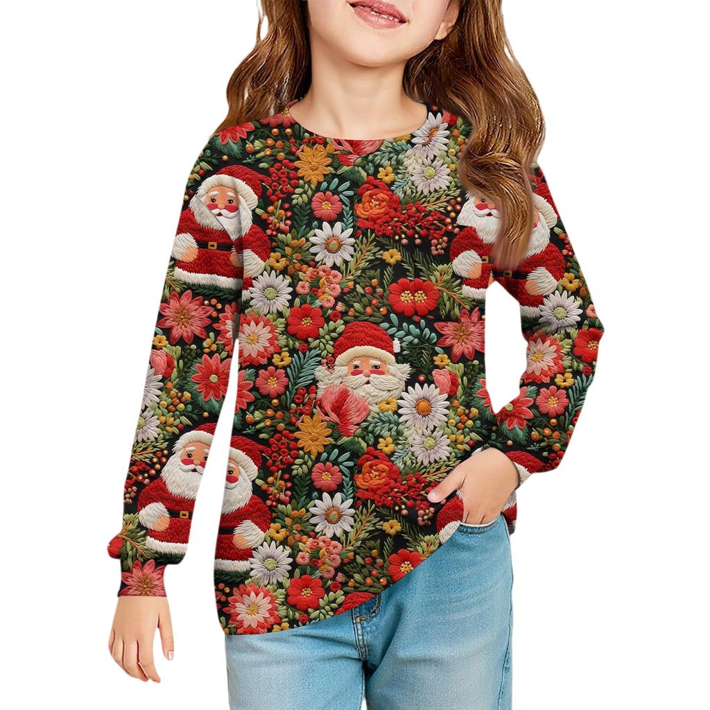 Girls' Long Sleeve Blouse - Round Neck Soft Waist Tunic