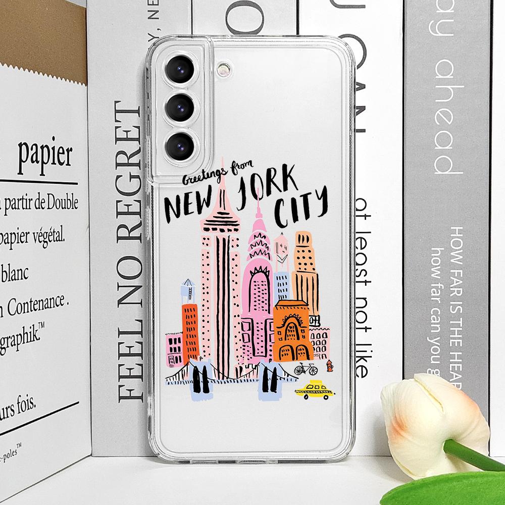 Trendiges Korea Paris New York City Klare Handyhülle für Samsung Galaxy S25 S24 S23 S22 Ultra S21 Plus S20 FE A55 Weiche Hülle Fundas