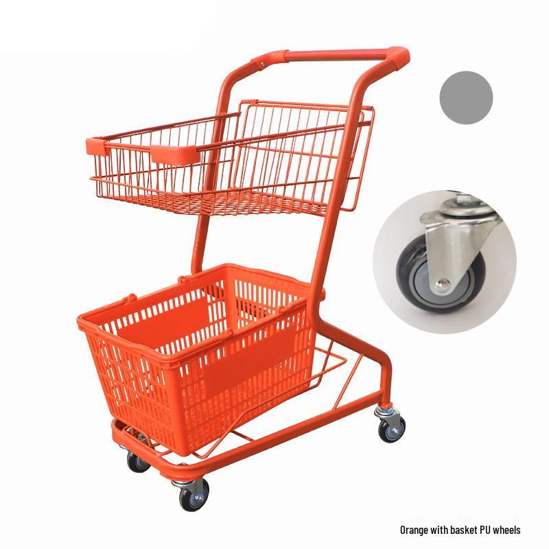 Jundingying F7 Double-Layer Shopping Trolley with Basket
