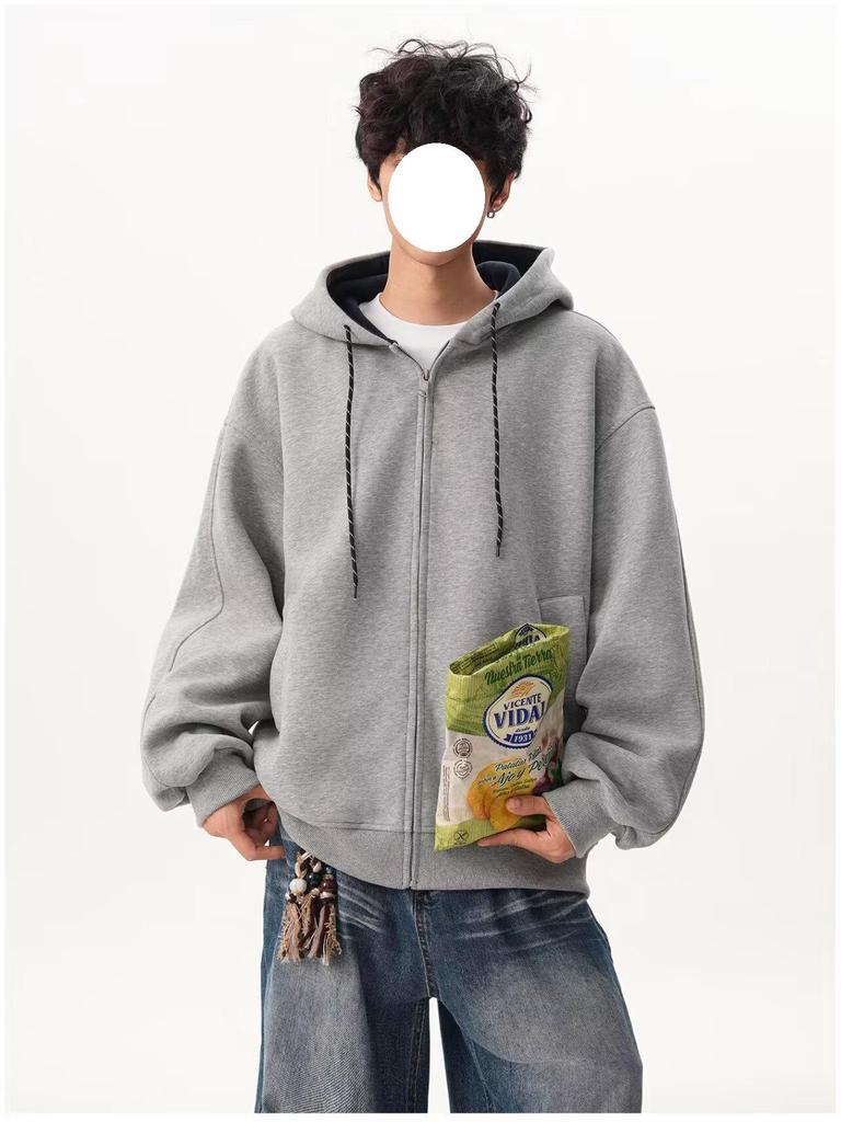 Moletom Color Block Unissex de Outono: Jaqueta Esportiva Solta Estilo College com Zíper Duplo