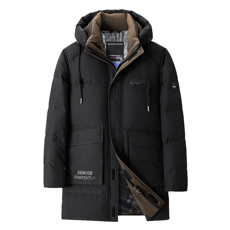 Winter 2024 Men's Mid-Length Hooded Business Casual White Duck Down Jacket
