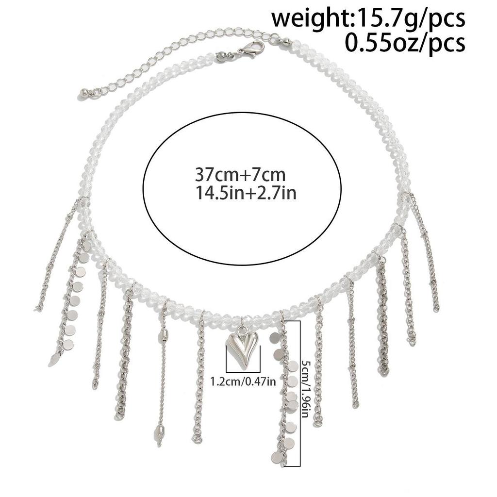 Imitationsperlen Quaste Perlen Choker Halskette für Frauen Liebesherz Anhänger Ketten Mehrlagig Trend Punk Silberfarbe Metall Party Schmuck Geschenk