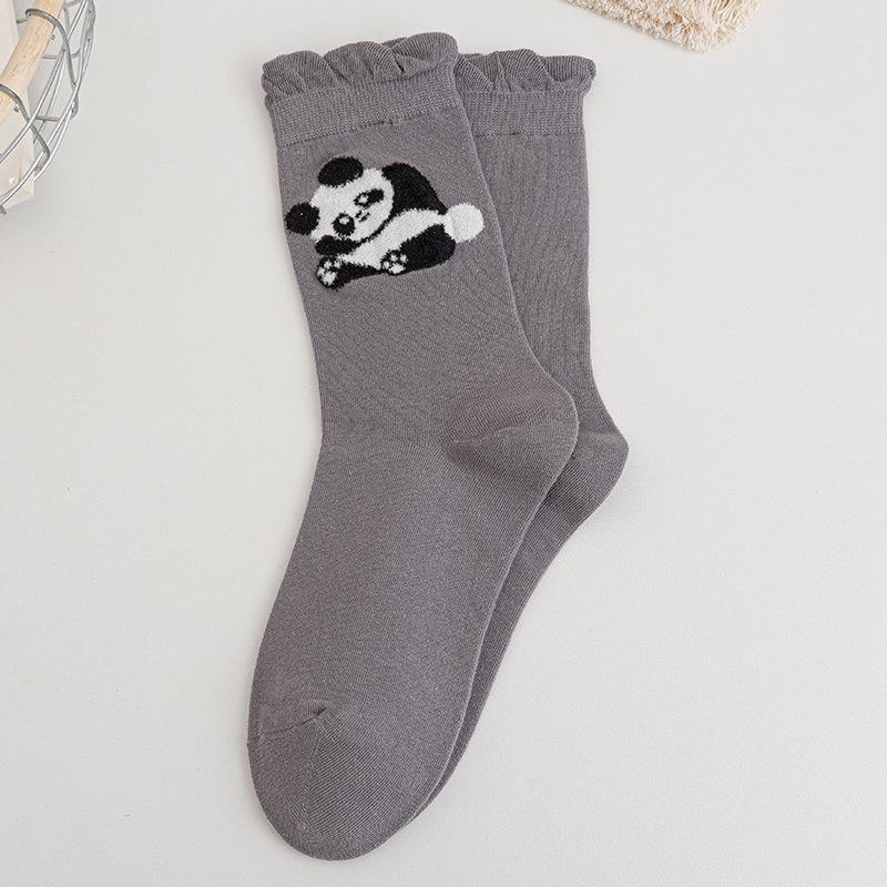 

3D Мультяшные Носки с Кружевом Животные - Женские Модные Осенние Носки до Середины Икры с Забавным Флокированием One Size серый