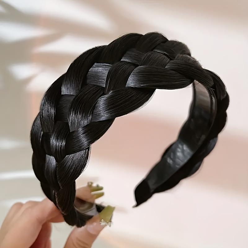 [Vintage Braided Headband] Vintage-Inspired 1pc Elegant Braided Headband-Wide Non-Slip with Teeth,Handcrafted Synthetic Hair Voluminous Bun Accessory