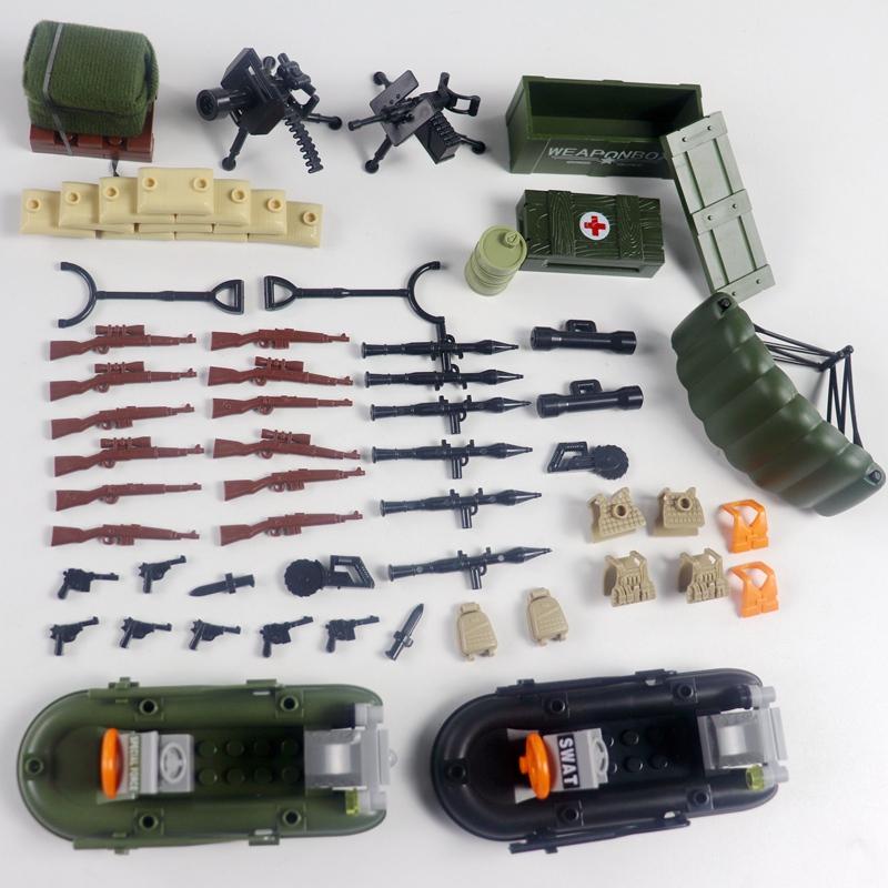 

Военное оружие Swat Ww2, полицейская резиновая лодка, игрушечный пистолет, аксессуары для мотоцикла, строительные блоки, игрушки для детей, военные наборы Moc