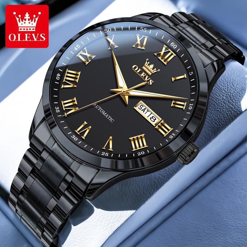 Olevs Men's Roman Minimalist Automatic Mechanical Watch with Double Calendar