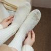 Solid Color Rhombus Striped Pattern Winter Thermal Warm Crew Socks for Women Thicken Faux Wool Knit Middle Tube Socks