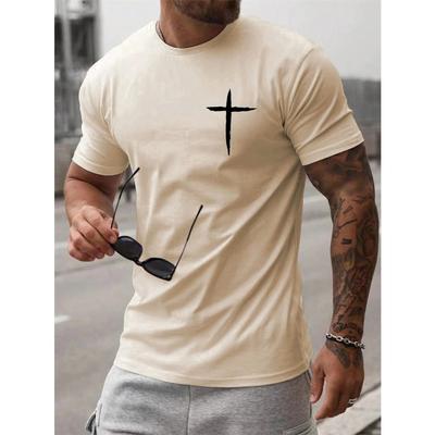 T-shirts à motif croisé simple et tendance pour hommes T-shirts à manches courtes imprimés 3D à col rond tendance été T-shirts amples streetwear hauts