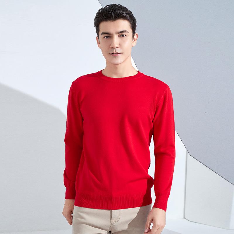 Autumn and Winter Men's Round Neck Loose Thickened Pullover Knit Sweater Solid Color Long-sleeved Short Section of Business Bottoming Warm Sweater