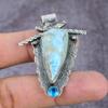 Natural Republic Larimar, Topaz Gemstone 925 Sterling Silver Pendant 2.25" ET-1436