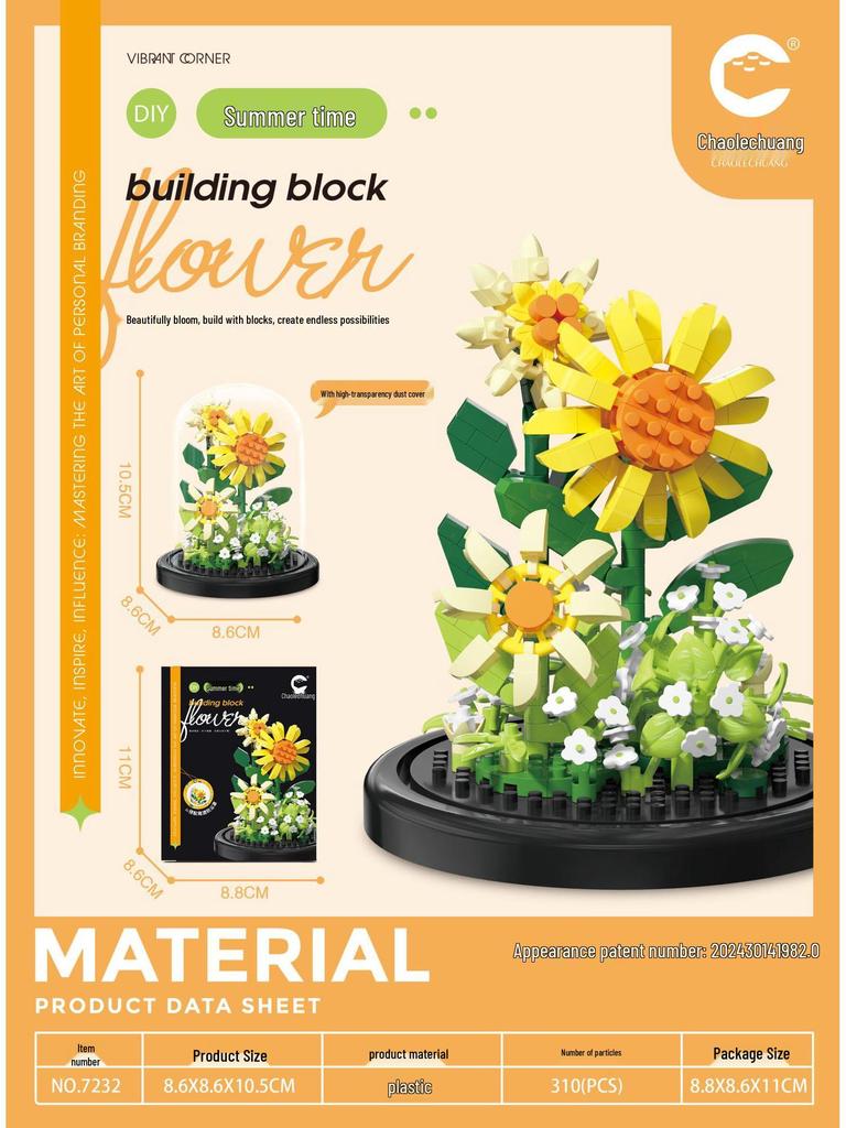 Sunflower & Rose Flower Building Blocks Toy Set for Kids - Assembled & Qixi Gift, Lego Compatible