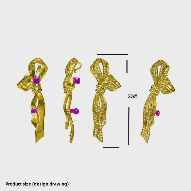 Gold-Plated Cloud Knot Brooch with Zircon and Pearl