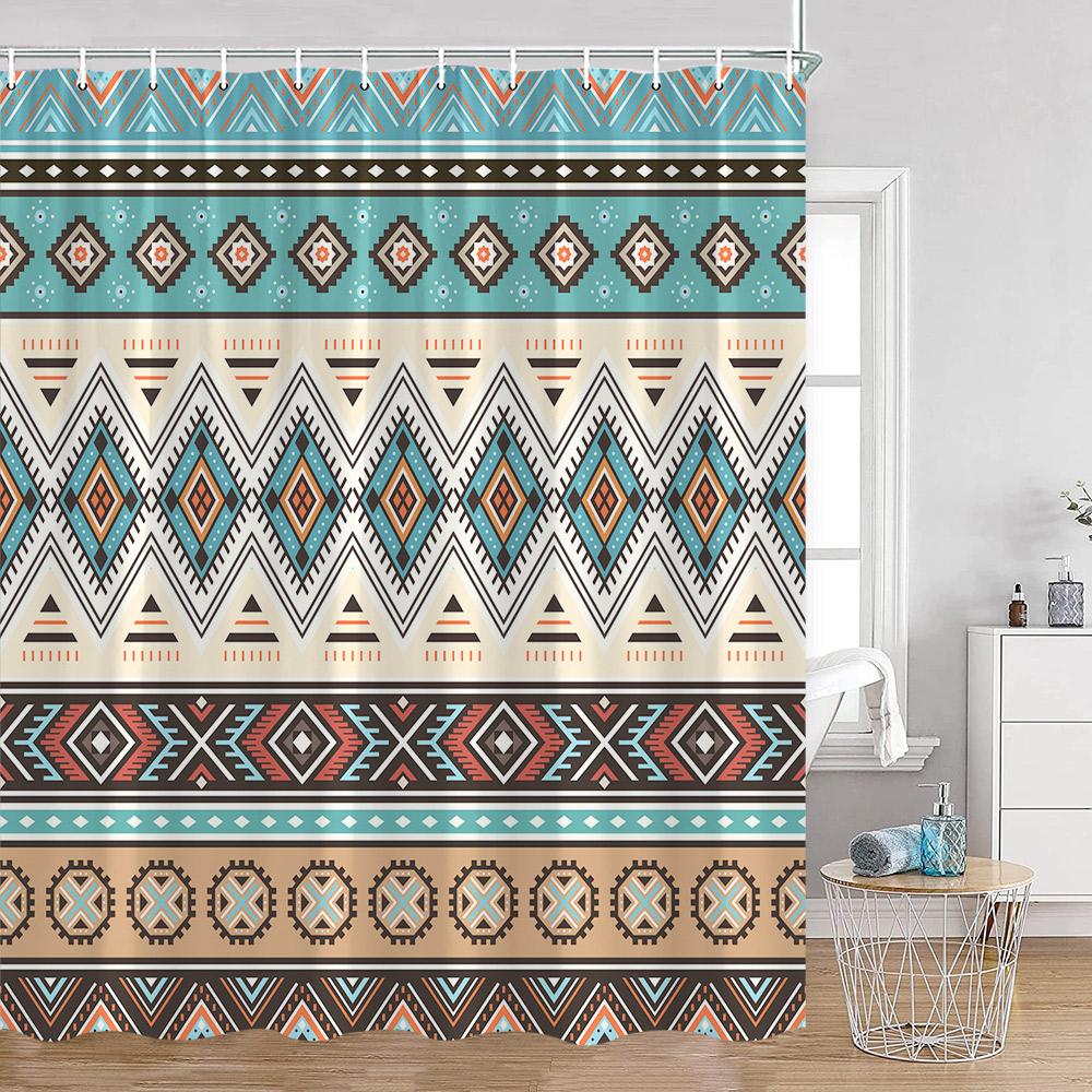 Vintage Bohemian Shower Curtain Boho Pattern Geometric Indian Mandala Style Bathroom Curtains Polyester Fabric Bath Decor