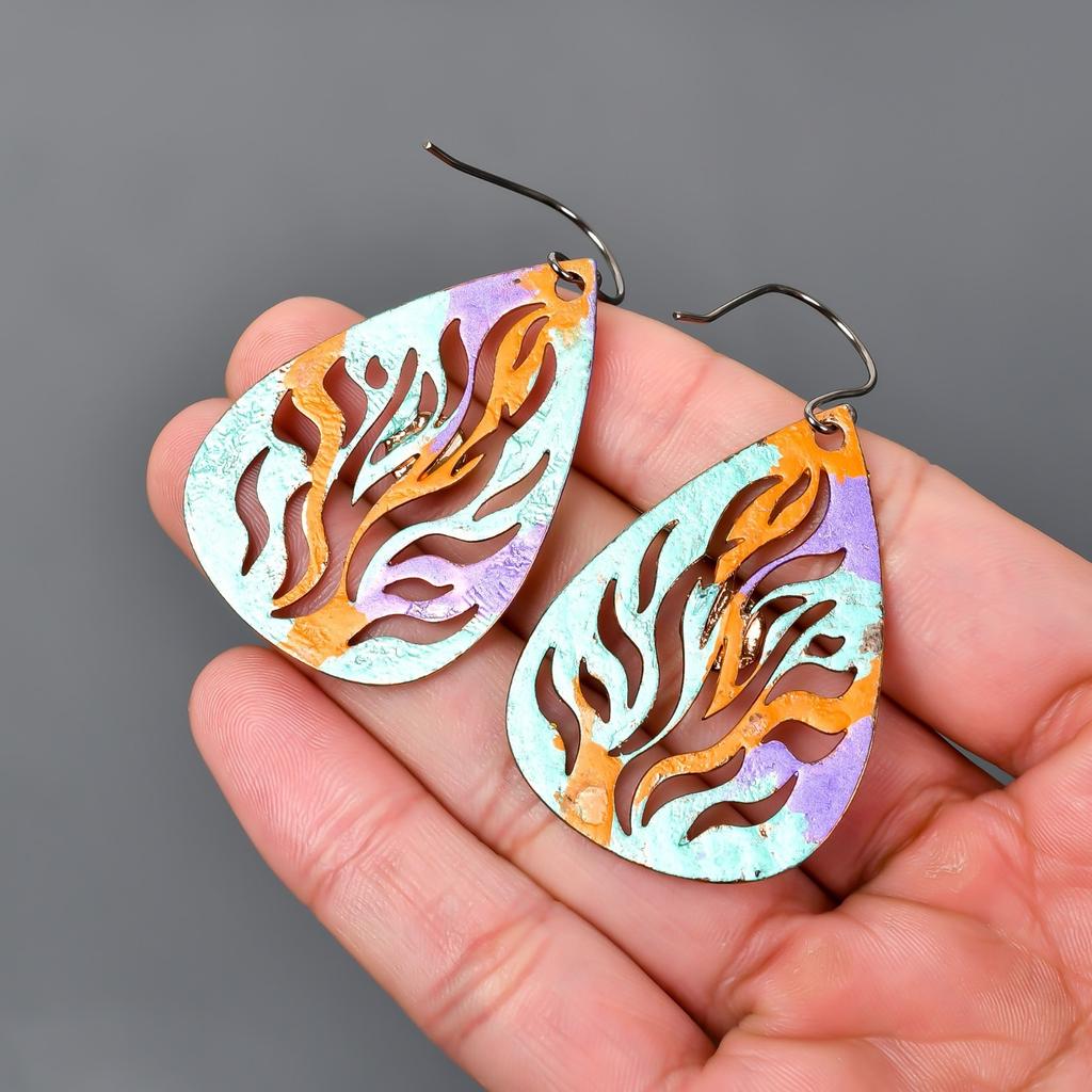 January Red Garnet Stone Silver Finish Multi Electroformed Drop Earrings Jewelry V-98