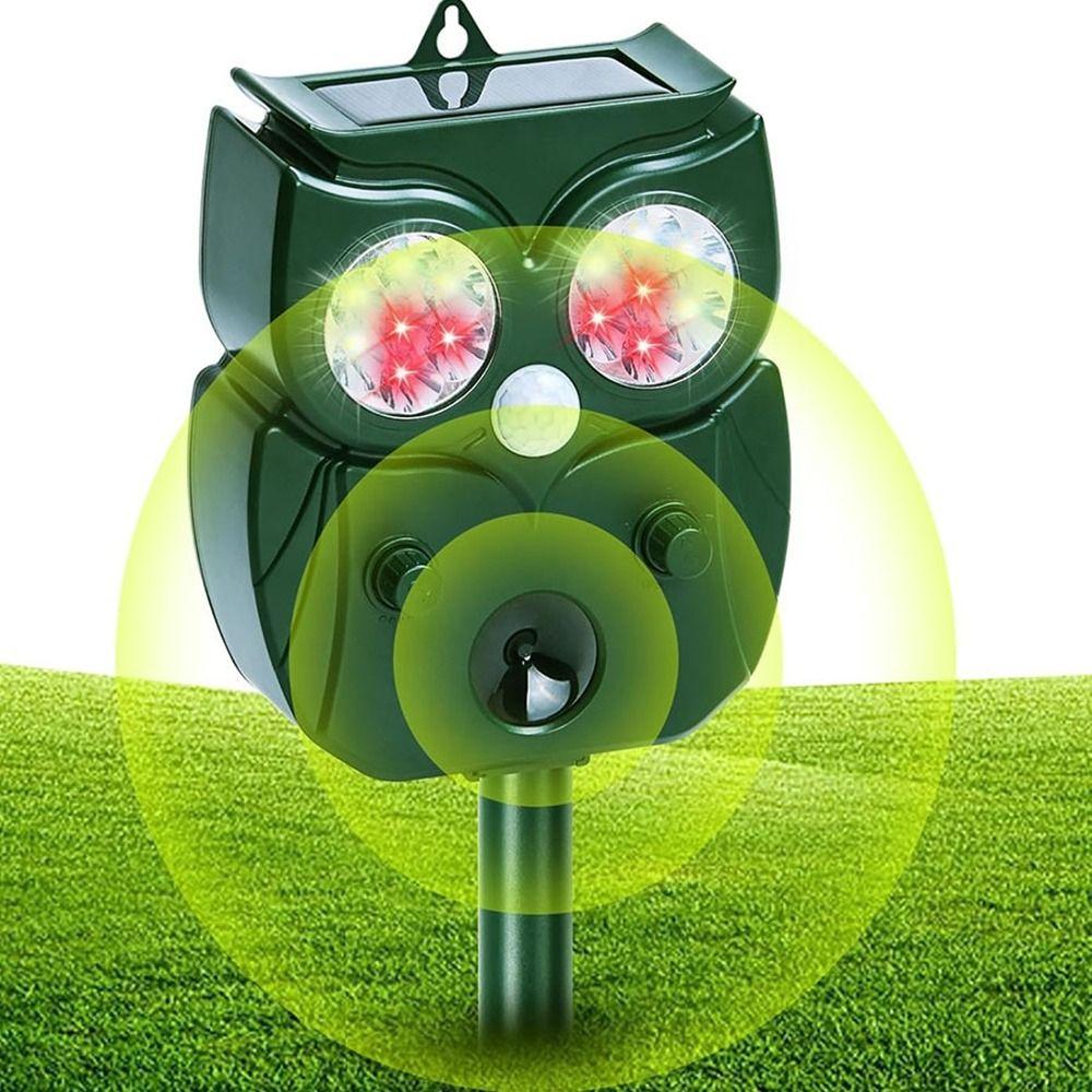Owl Shape Ultrasonic Animal Repellant Solar Powered 14 LEDs Cat Dog Repellant Rechargeable Infrared Sensor