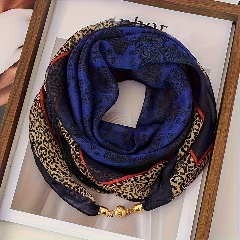 Sciarpa Quadrata in Seta Chiffon con Fibbia Magnetica di Lusso per Donna, Protezione per il Collo, Sciarpe alla Moda per l'Estate