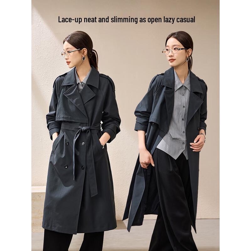 Mohanyimei Women's Professional Lapel Waist-Cinching Trench Coat