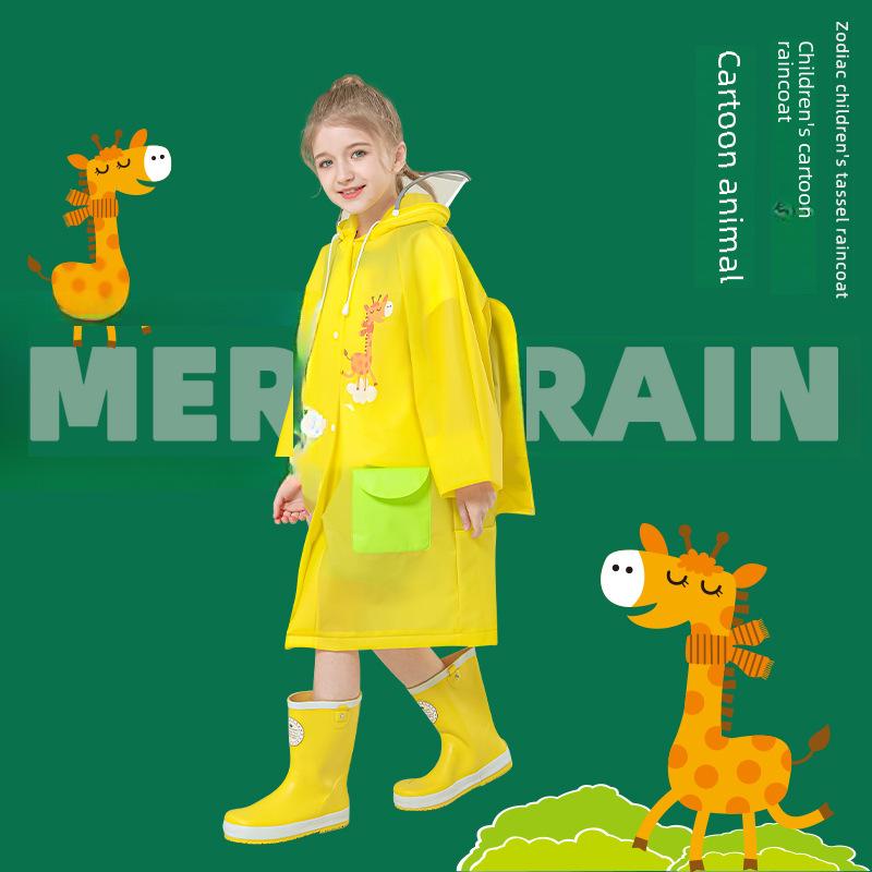Koreanischer Kinder-Ganzkörper-Regenmantel: Einteiliger Poncho für Grundschüler mit Platz für Rucksäcke