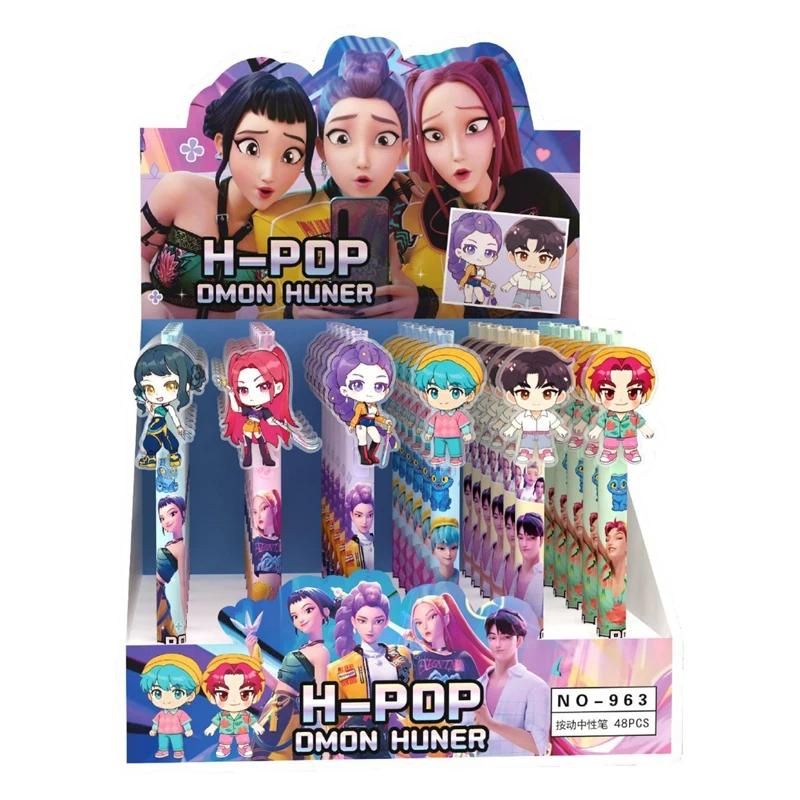 6 Pezzi Nero KPop Cacciatore di Demoni Penna da Studente, Set da Disegno per Esami, Personaggi Anime Cartoni Animati, Cancelleria, Forniture Scolastiche Regali