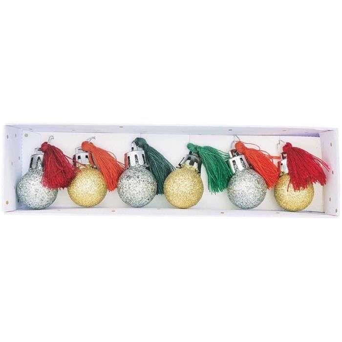 Boules de Noël - RICO DESIGN - Mini Boules à Paillettes - 6 pièces - Rouge et Vert - 2 cm
