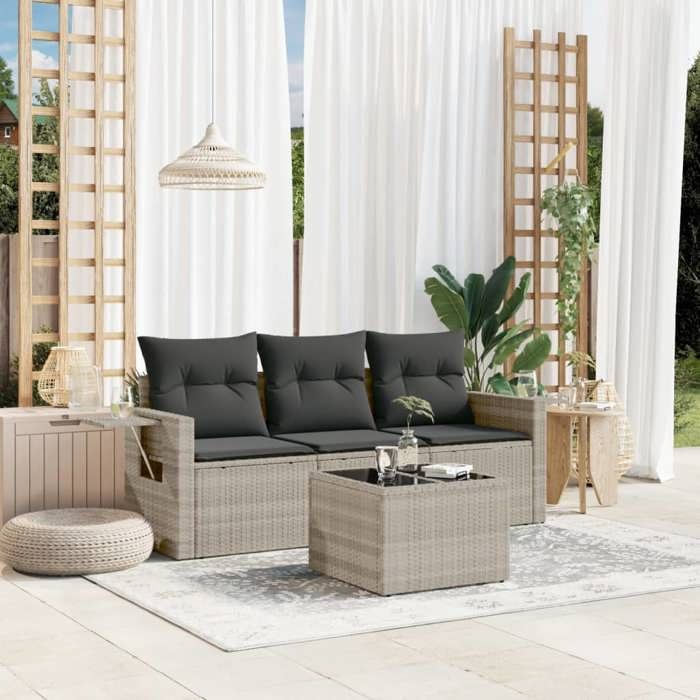 VidaXL Salon de Jardin avec Coussins 4 pcs, Canapés de Terrasse, Ensemble de Meubles de Patio, Mobilier d'Extérieur, Gris 3252209