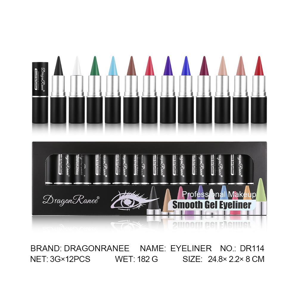 12-Piece Set of Colored Eyeliner Pens, Long-Lasting, Fade-Resistant, Waterproof, Automatic Rotating Eyeliner Pens Available in A Set