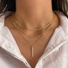Vintage Bohemian Multilayer Minimalist Necklace for Women Zircon Rectangular Pendant Link Necklace Fashion Zircon Party Gift