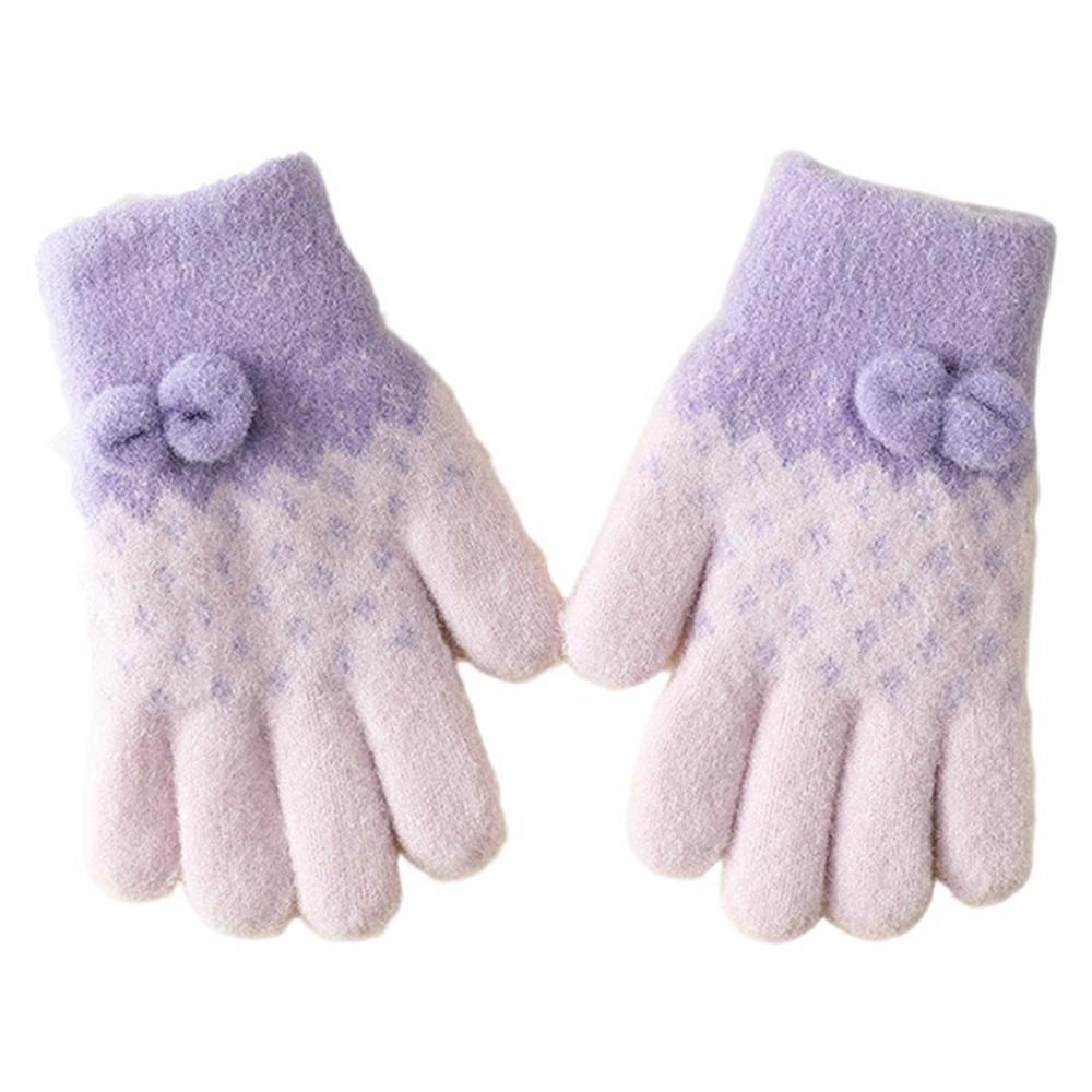 

Winter Knit Gloves for Girls 3 - 6 Years Candy Color Fleece Lined Warm Mittens with Bowknot Decor