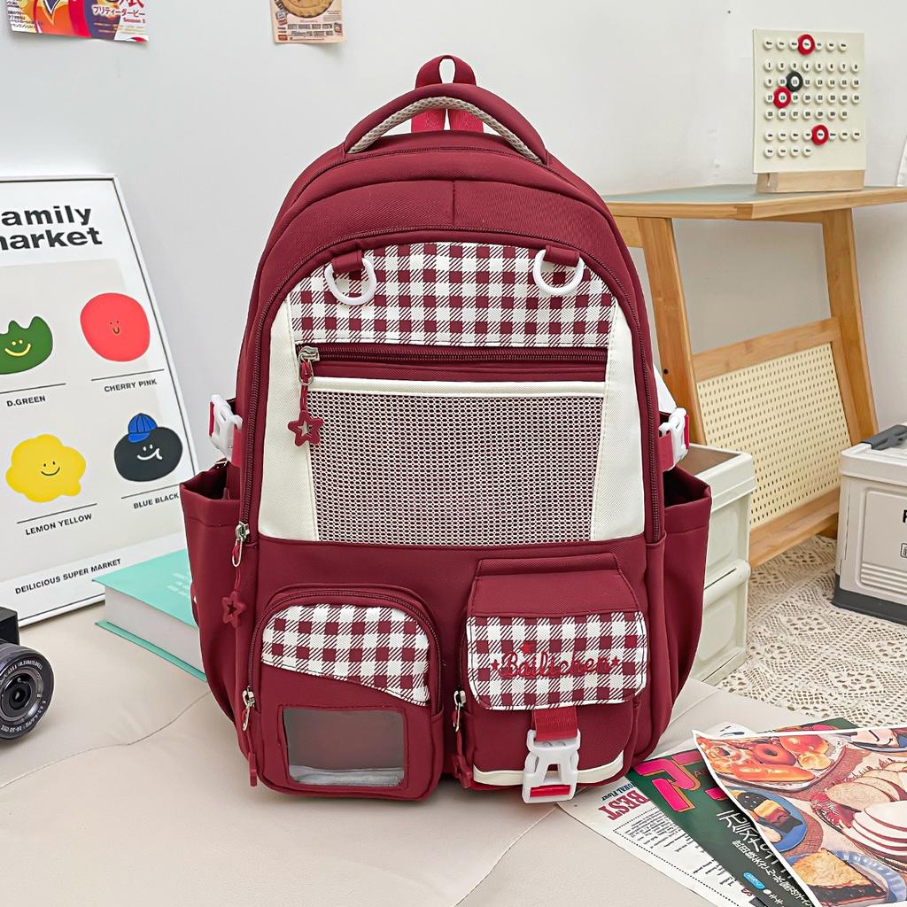 Schoolbag new trendy plaid middle and high school student schoolbag ins fresh and large capacity backpack female cute casual backpack