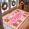 1pc, 2D Flat Printing, Pink Christmas Theme Floor Mat, Gingerbread Man And Snowman Pattern, Festive Atmosphere Carpet, Multi-Color Non-Slip, Machine W
