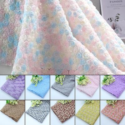 Encrypted Seven-Color Embroidered Silk Georgette Fabric Hollow Out Rose Peony Flower Wedding Dress Mesh Embroidery Material