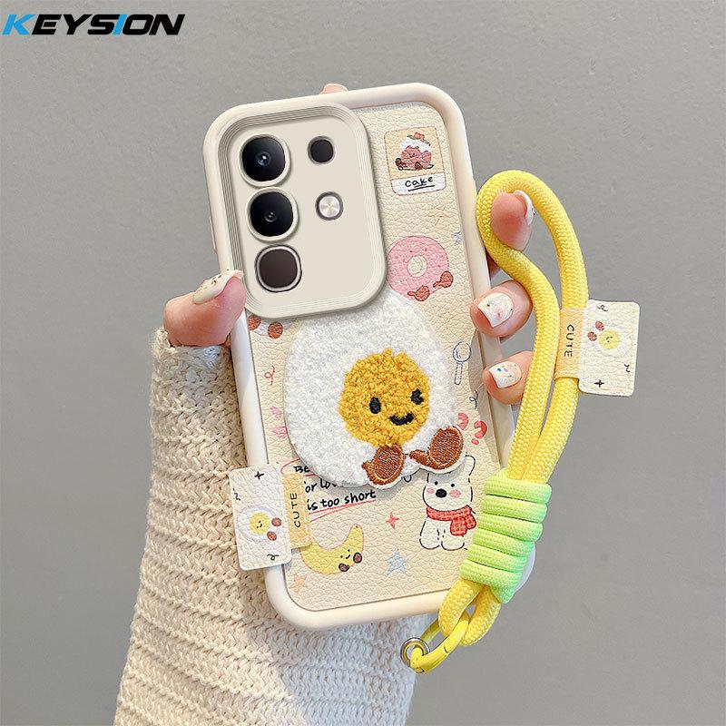 

KEYSION Cartoon Cute Plush Embroidery Case for VIVO Y29 4G with Lanyard Soft Silicone Shockproof Phone Cover for VIVO Y29 for VIVO Y29