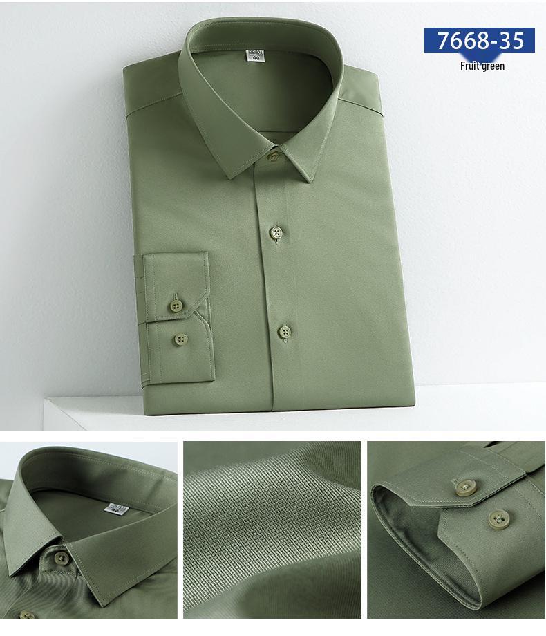 Autumn Men's Slim Fit Non-Iron Solid Color Long-Sleeved Square Collar Shirt