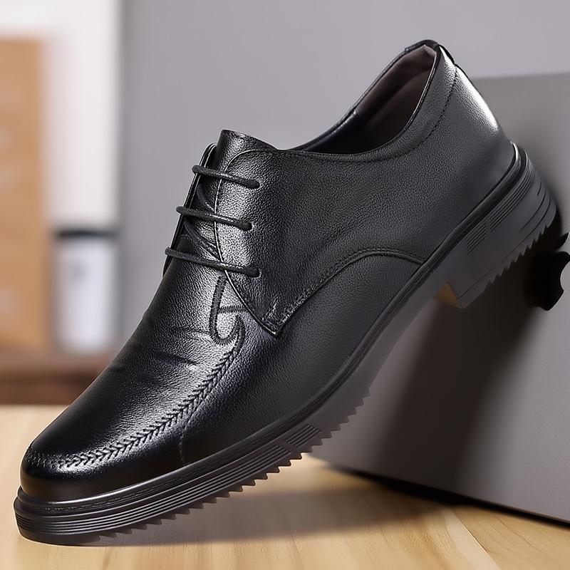 New First-layer Cowhide Men's Shoes Round Head Foot Business Casual Leather Shoes Men's Middle-aged and Elderly Father Single Shoes Men's Lightweight
