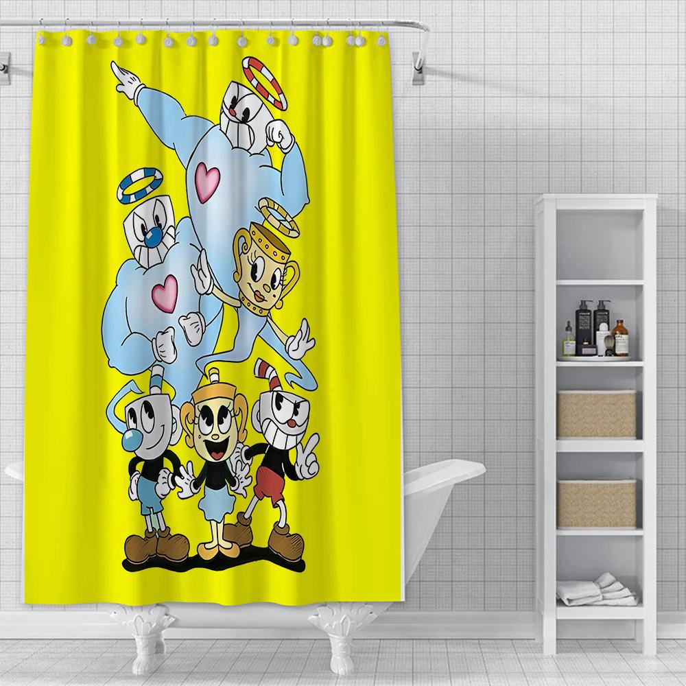 Tenda da Doccia Impermeabile Tessuto in Poliestere Pittura Colorata Tende da Bagno Tazza-Head Decorazione Bagno di Casa Tenda con Gancio