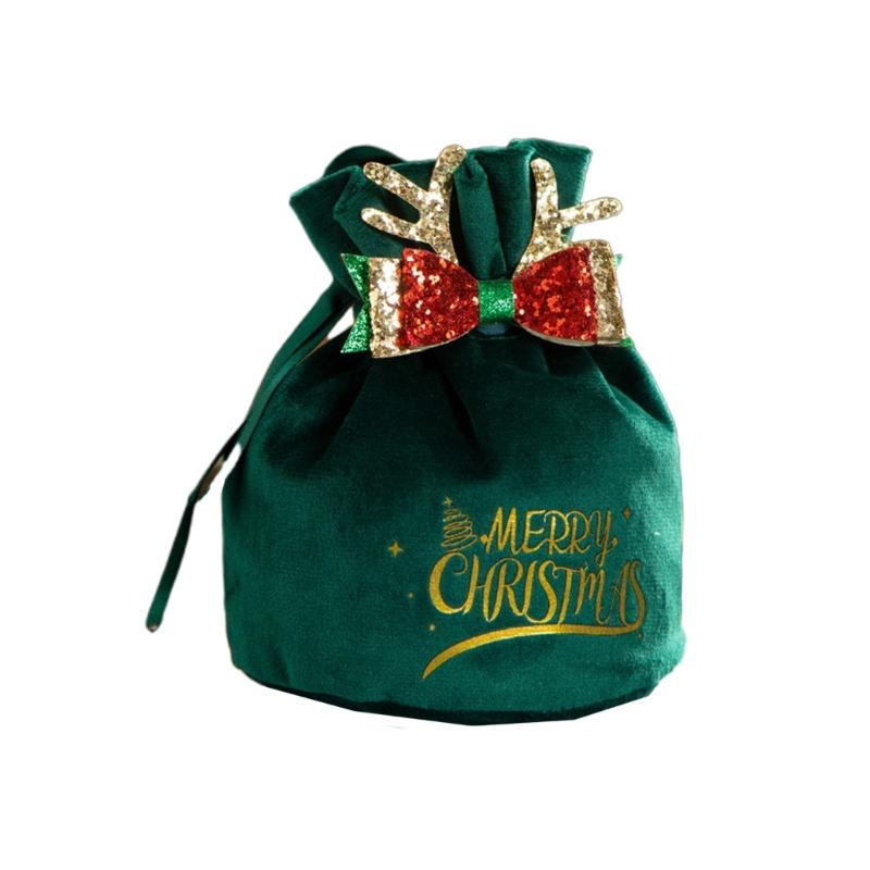

Christmas Velvet Cloth Gift Bag Santa Gift Packaging New Year Biscuit Cookie small темно-зеленого