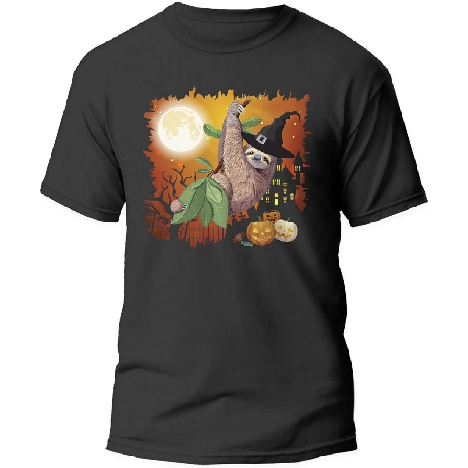 Halloween Sloth Tshirt Happy Halloween Sloth Wear Witch Hat Sloth Lover Gift T-Shirt for Men Women, Black, Small S