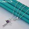 URMYLADY 925 Sterling Silber Lila AAAAA Zirkon Engel Kreuz Anhänger Halskette Für Frauen Hochzeit Charme Schmuck