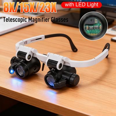 New Magnifying Glass 8X/15X/23X Jeweler Watchmaker With LED Light Telescopic Headband Magnifier Glasses Reading Loupes Eyewear