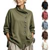 Damen Casual Locker Geschnittenes Sweatshirt mit Hohem Kragen, Langen Ärmeln, Knopf und Unregelmäßigem Saum