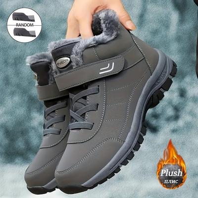 Botas de Neve Femininas e Masculinas, Botas de Neve de Inverno com Lã e Espessas Antiderrapantes, Botas de Algodão Impermeáveis com Velcro para Caminhada