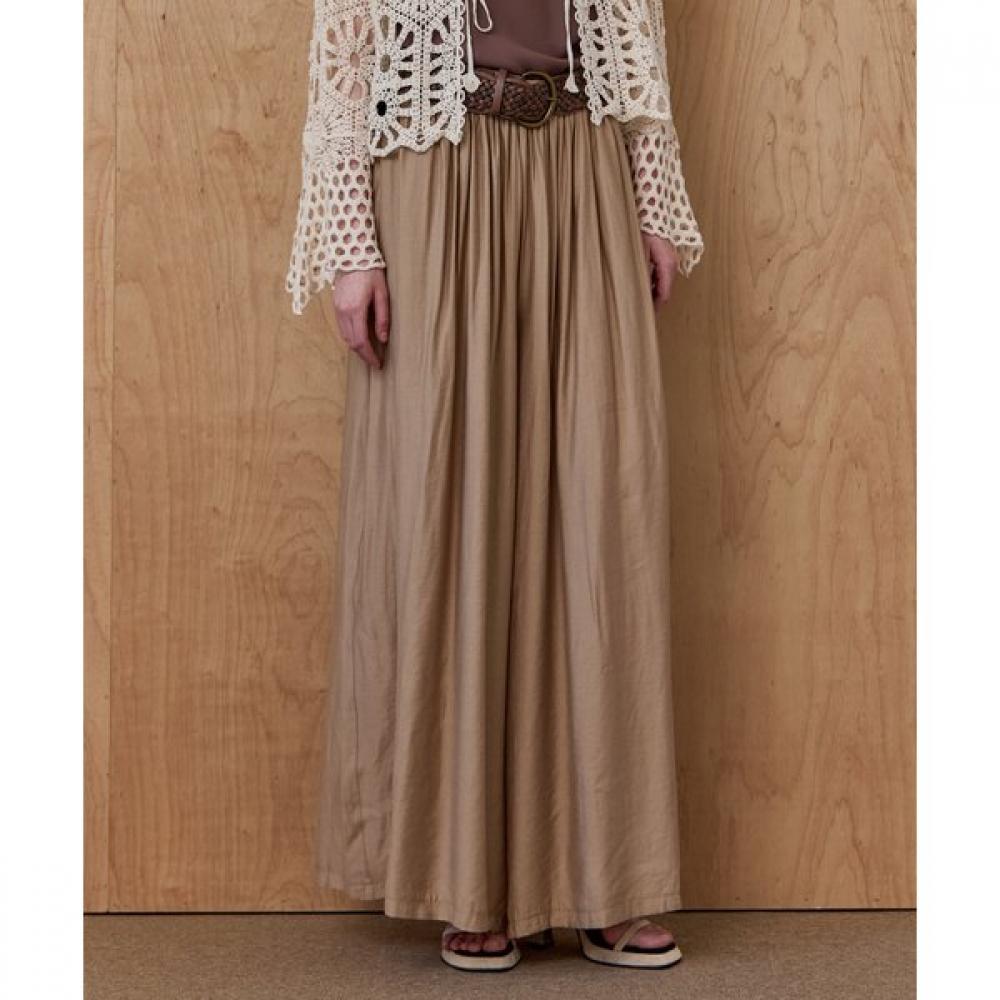 Maxza Weaving Belt Shirring Banding Maxi Wide Pants Ze08ql001nh beige/FREE