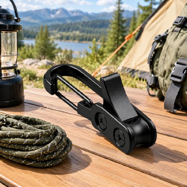 Outdoor Rope Manager Roller Tightening Tool for Hiking and Picnics, with Spring-Gate Clip and Grooved Guide Wheel for Securing and Managing Cord