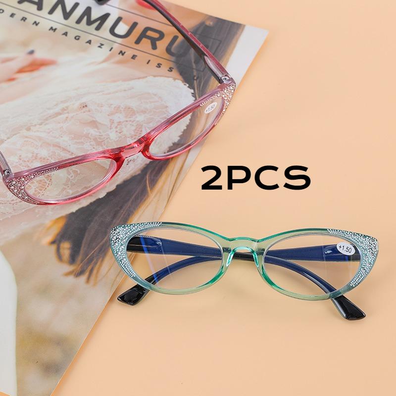 

2 ШТ. Ретро Маленькая Оправа Модные Очки с Бриллиантами Защита от Синего Света Очки для Пресбиопии для Среднего и Пожилого Возраста Очки для Чтения Высокой Четкости 3.5