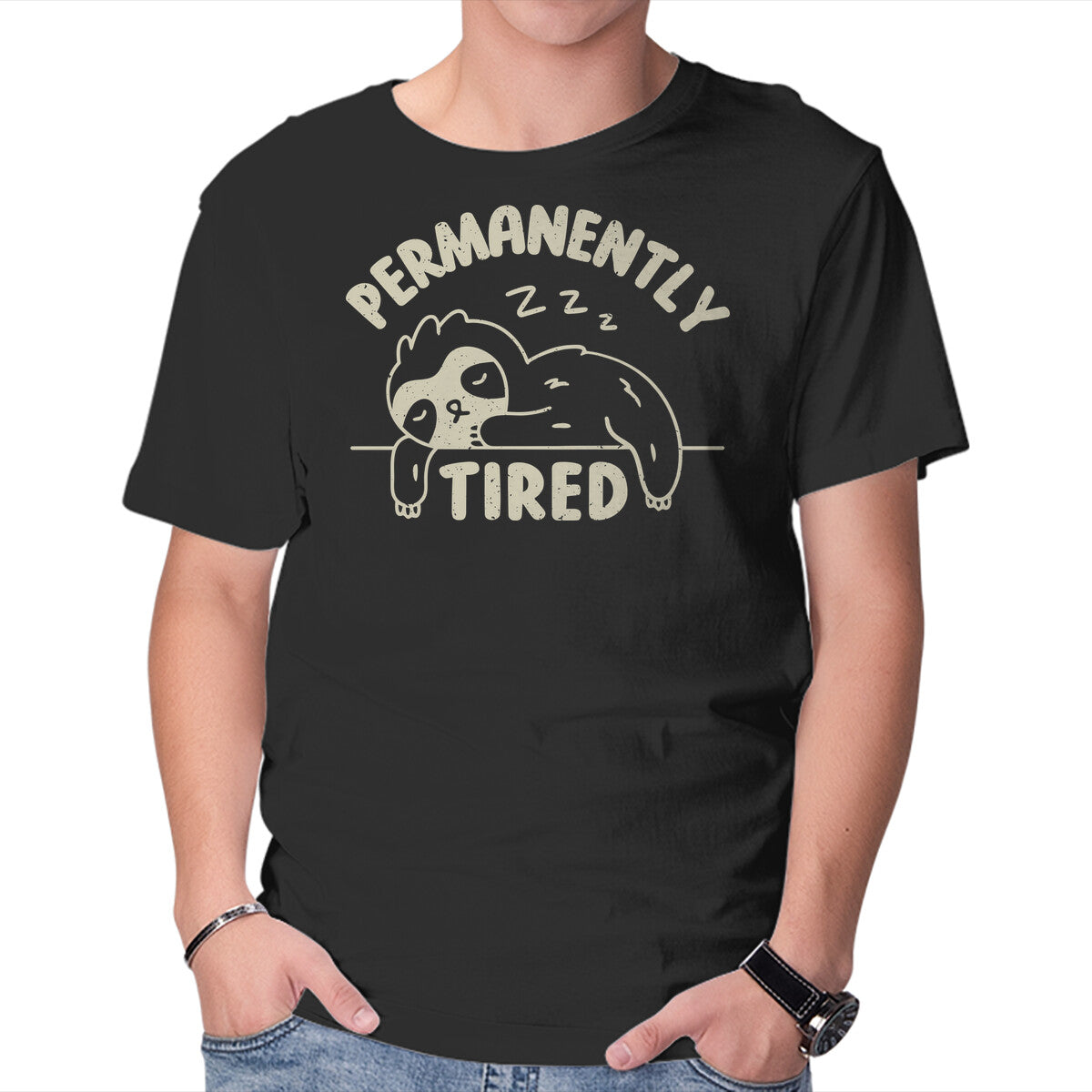 Unisex Crew Neck T-Shirt Permanently Tired Graphic Short Sleeve Casual Tee L